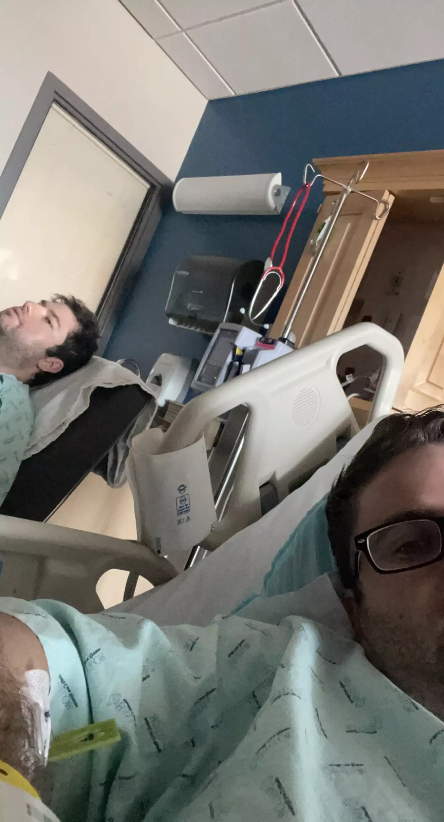 Elliot Malin (right) and Scott Kline in hospital.