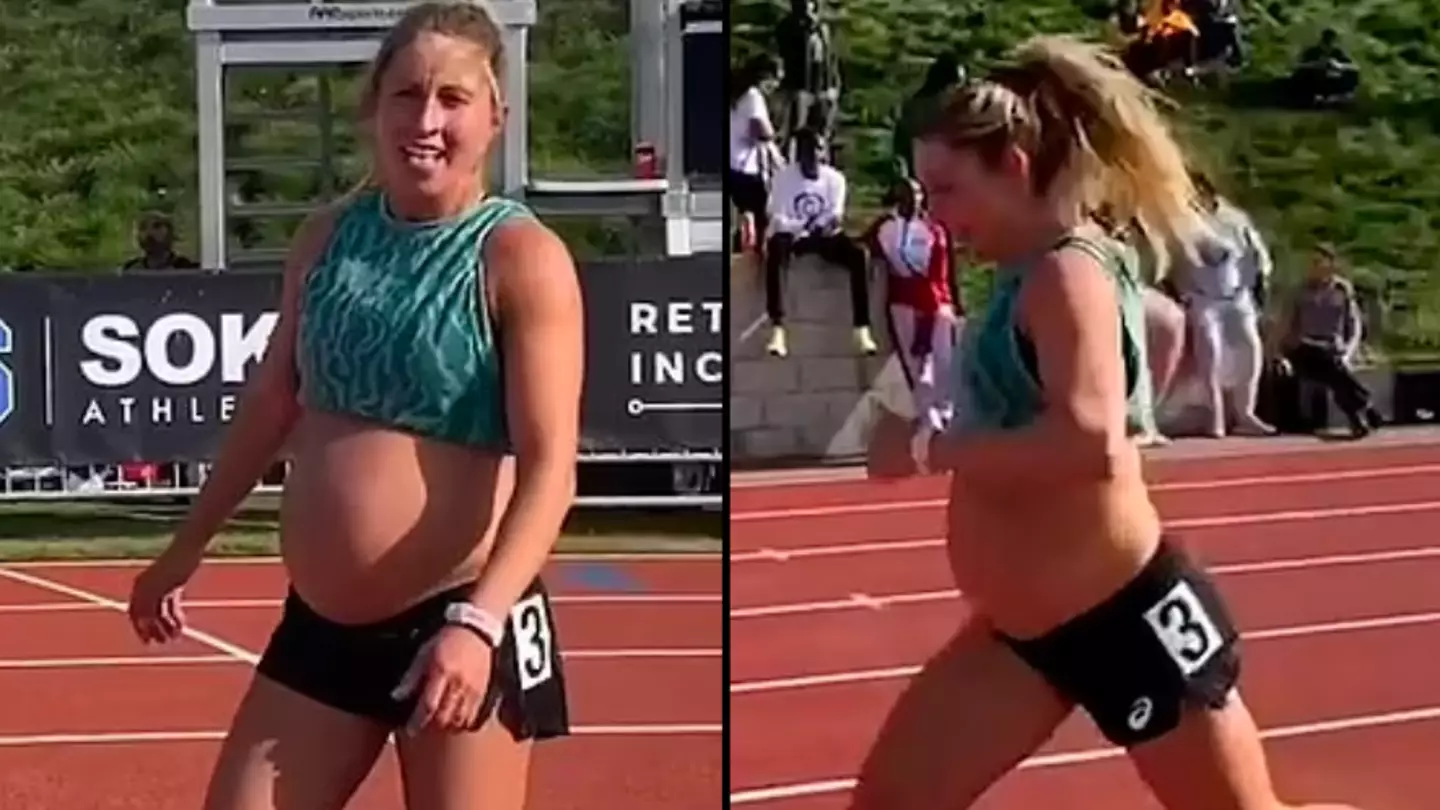 Nine-month pregnant athlete leaves onlookers shocked as she runs a five-minute mile