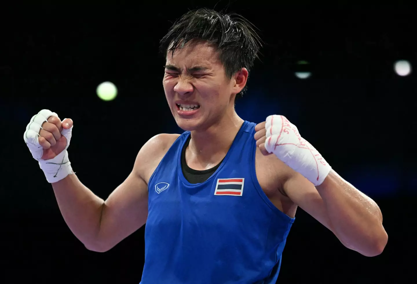 The Thai boxer faces Khelif on Tuesday (6 August). (MOHD RASFAN/AFP via Getty Images)