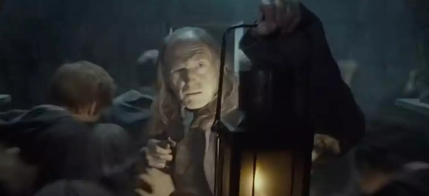 We didn't get to see how caretaker Argus Filch got rushed by the students who were locked in the dungeon in cinemas (Warner Bros)