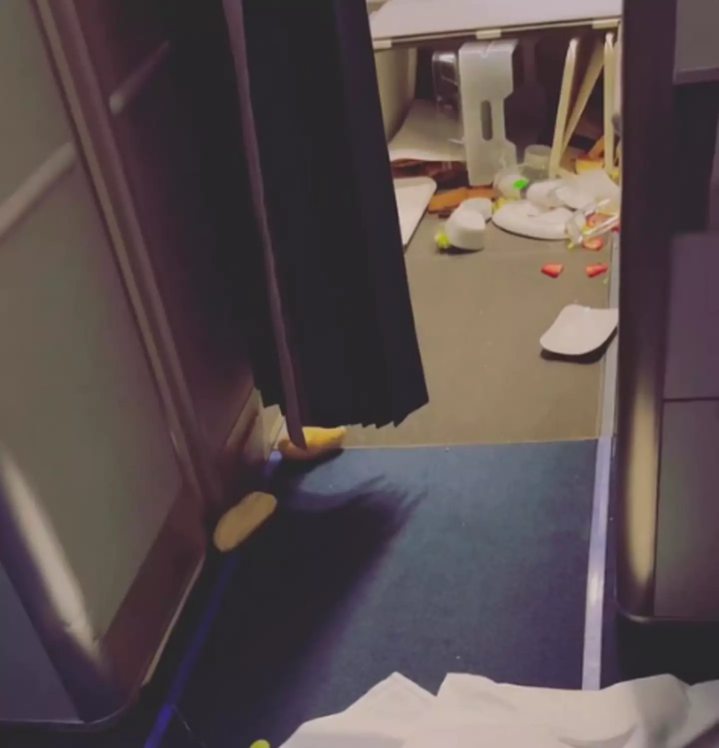 The turbulence left the plane in a bit of a mess.