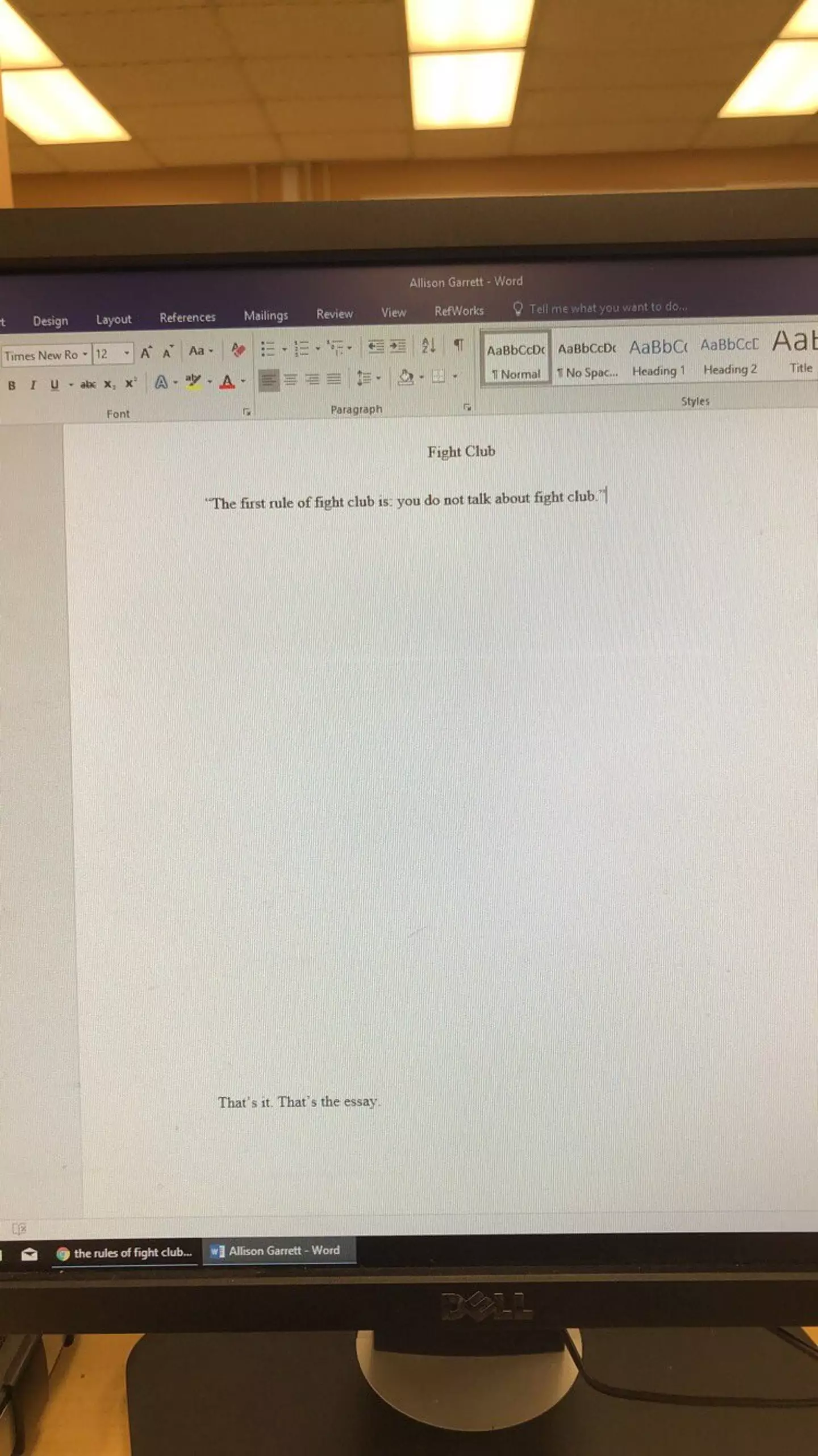 Allison Garrett perfectly repurposed Pitt's iconic line in the 1999 film for her essay (X/@alligarrett10)