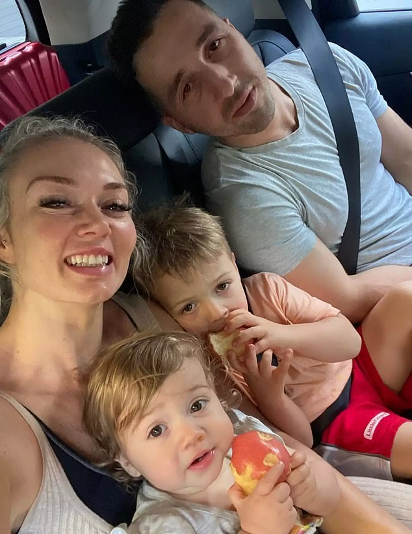The British passenger, that runs a hair salon in Australia, says she was sat with her one-year-old Harper, who was sleeping in a bassinet, while her partner Henry Trier, 32, was sat with their son Hugo, three, a few rows behind them.