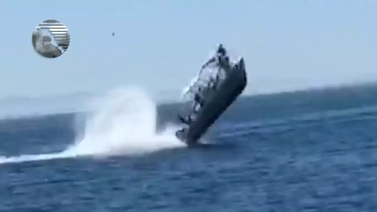 The whale's impact resulted in the vessel flying into the air.
