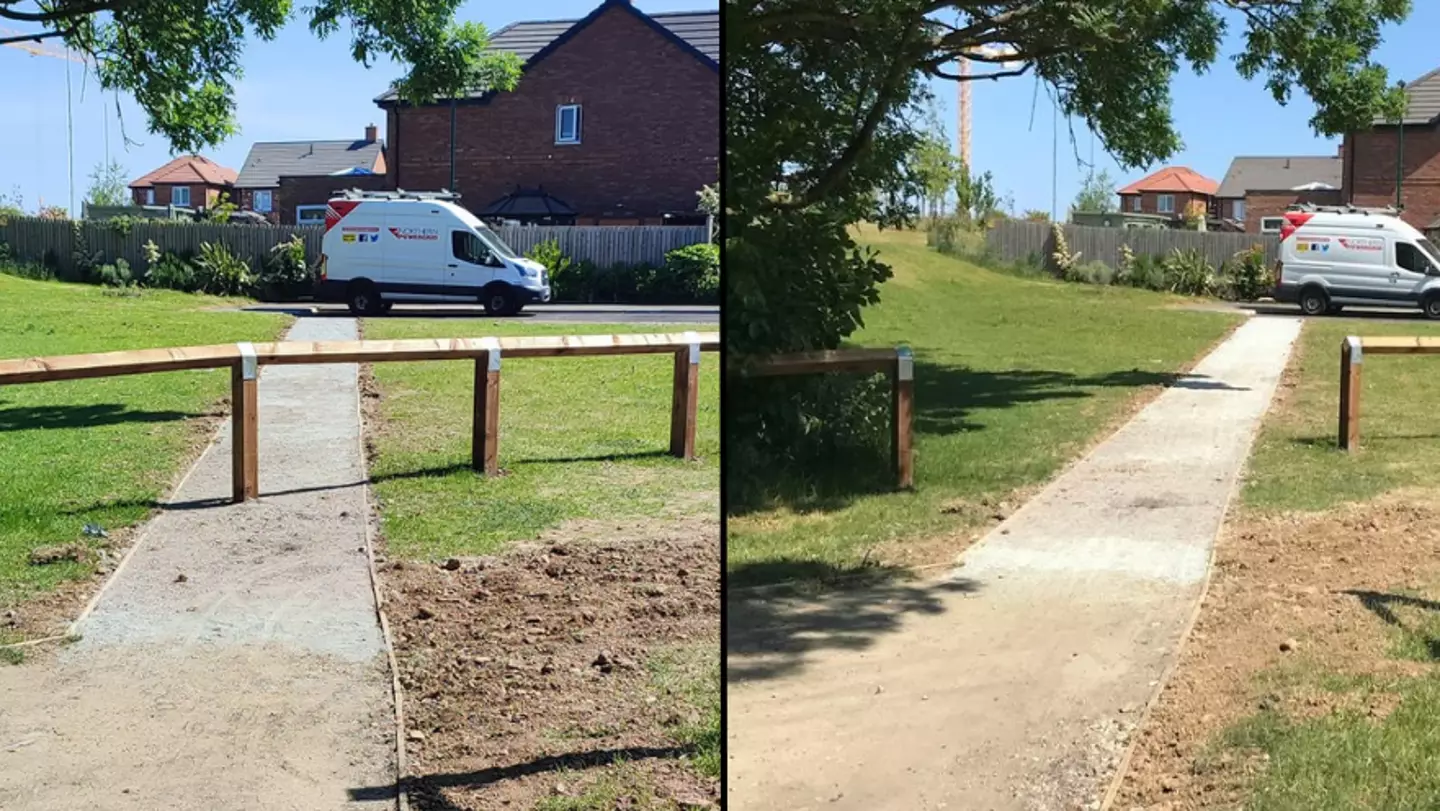 Fence built over path sparks mystery as no one knows who put it there