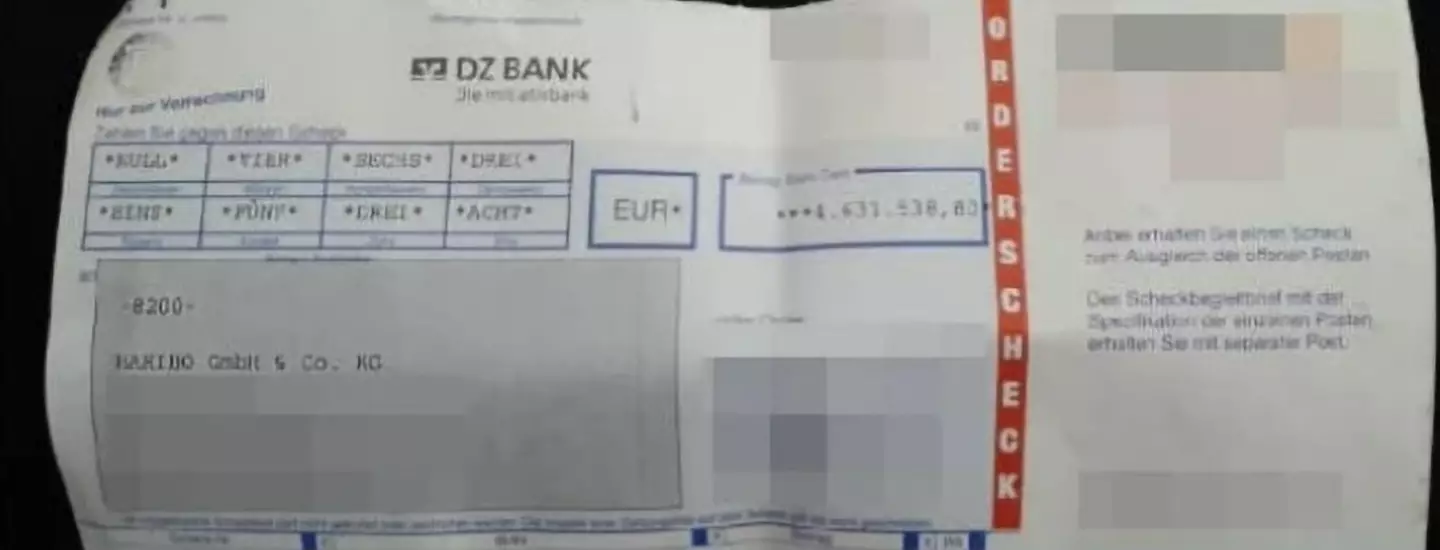 The cheque was found at a train station.
