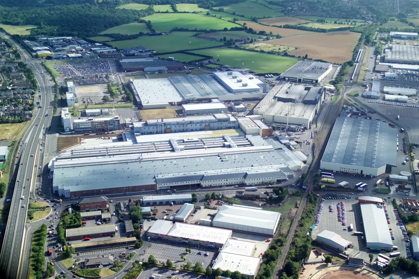 Aerial view of BMW Mini Plant Oxford car assembly plant.