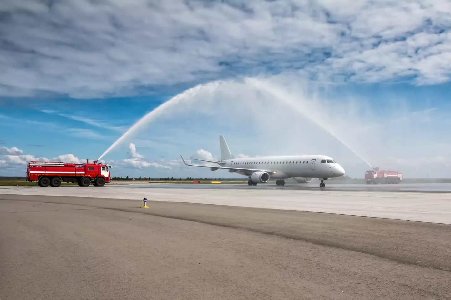 Water salutes are also performed for planes.