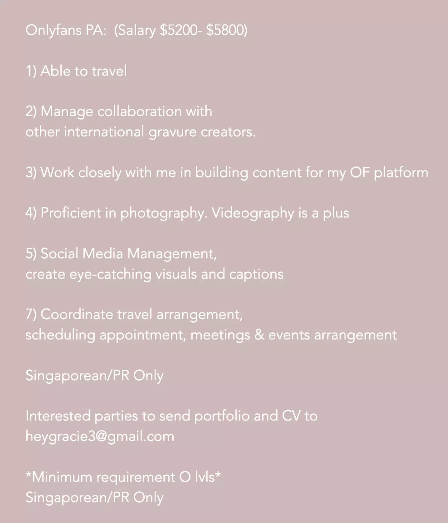 The job advert has been posted on her website.