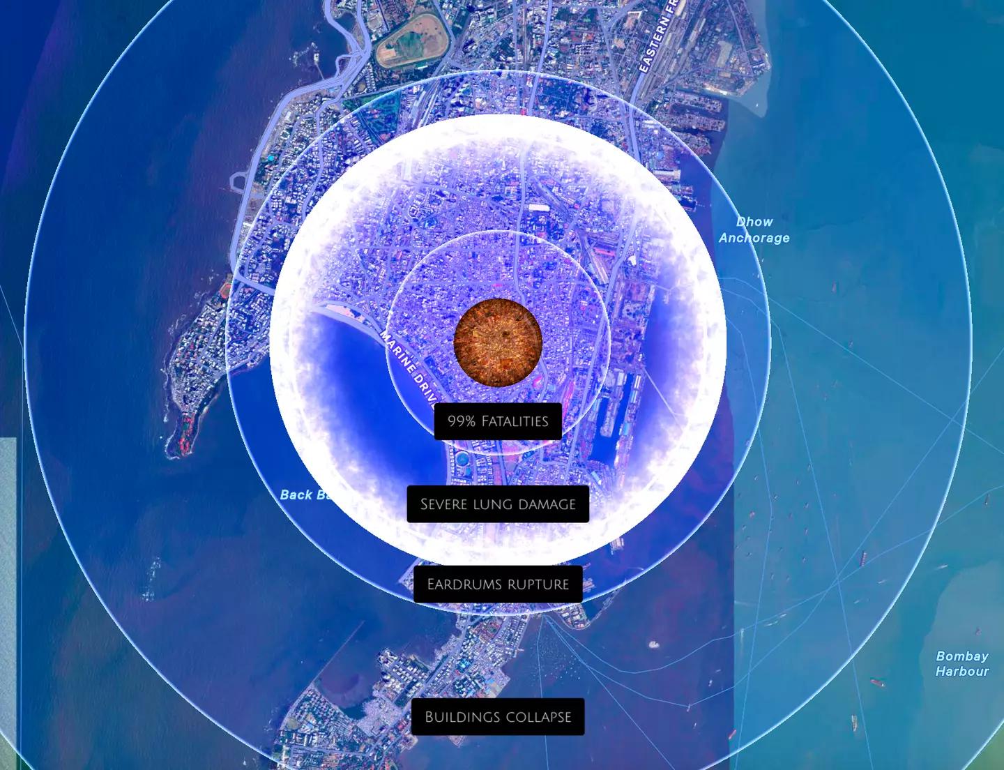 Those within a particular radius would be left with severe lung damage and eardrum ruptures (neal.fun)