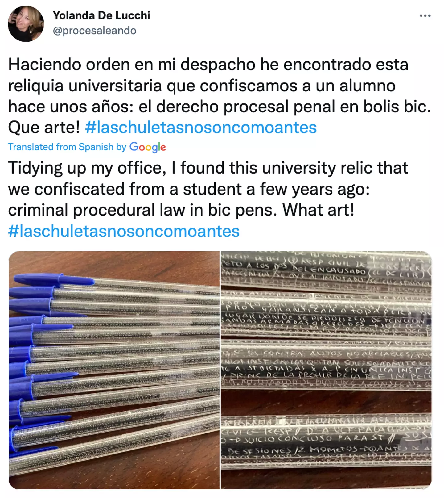 The student had their impressive pens confiscated from them.