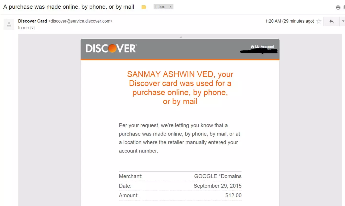Confirmation of Sanmay Ved's purchase (LinkedIn/Sanmay Ved)