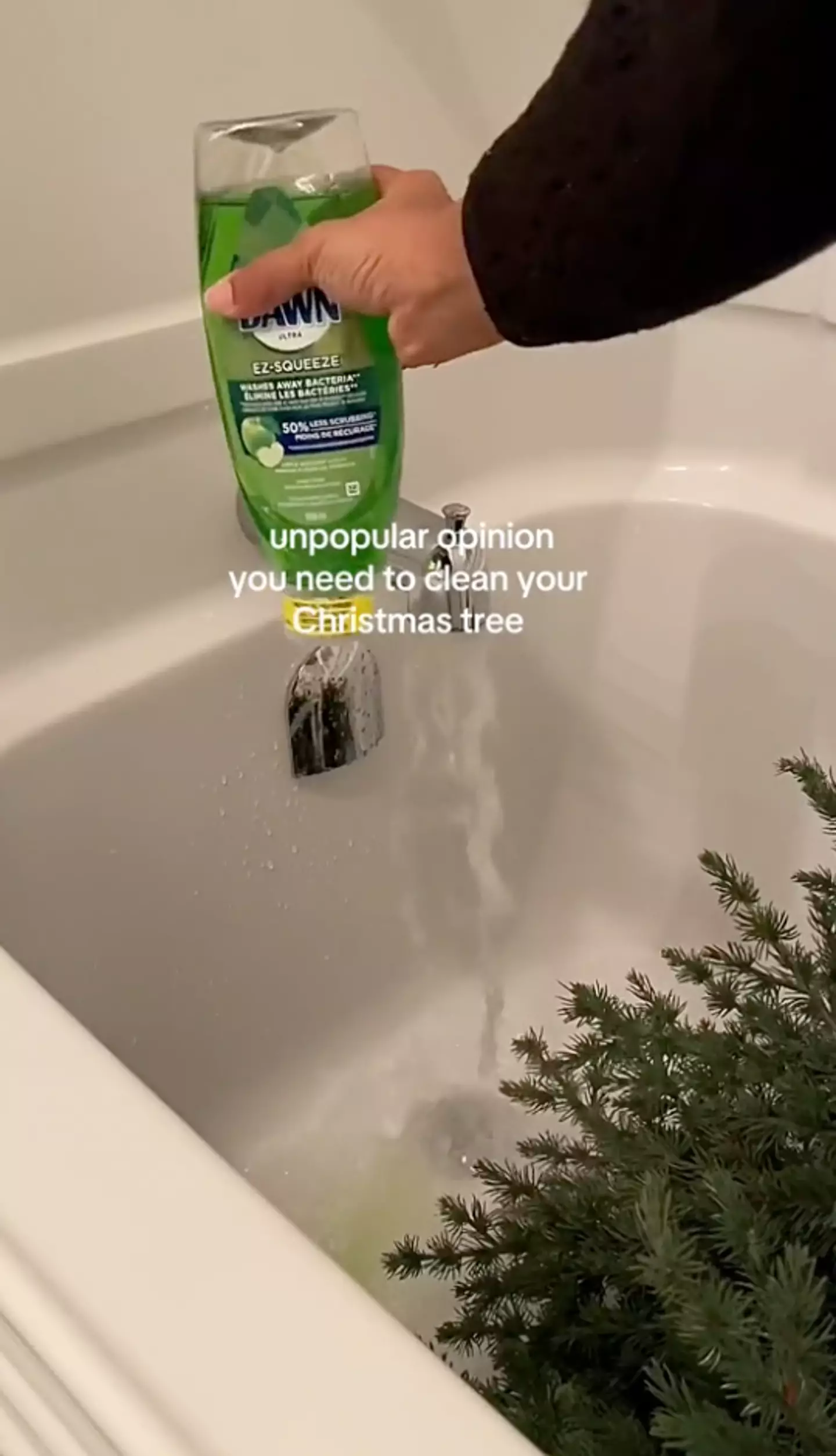 A woman has well and truly divided the crowd after deciding to wash her Christmas tree in the bath.