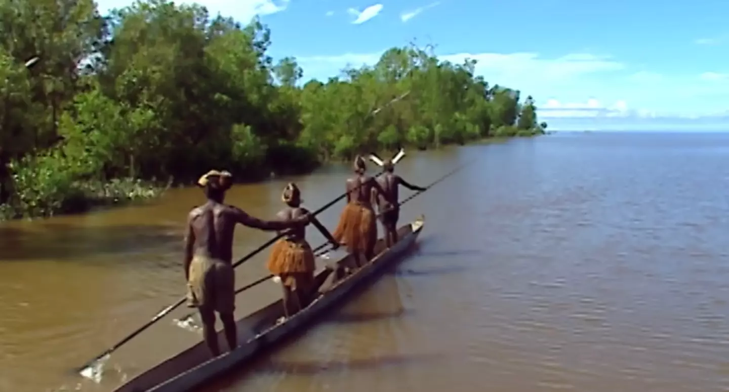 Video shows inside remote tribe where explorer went missing years before during research trip 1 Extraordinary footage captured the Asmat people going about their daily business (YouTube/Slice)