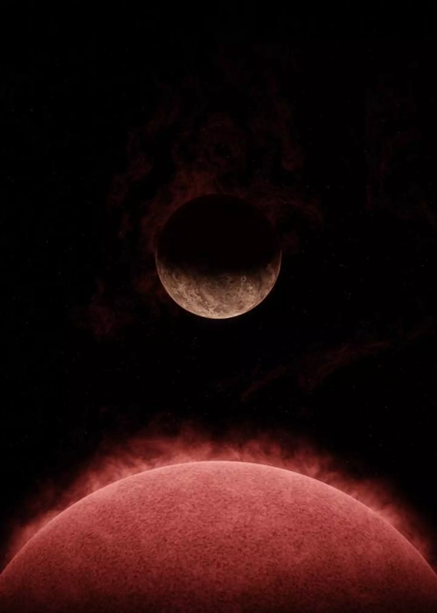 Artist's view of exoplanet SPECULOOS-3 b orbiting its star. The planet is as big as the Earth. (Lionel Garcia)