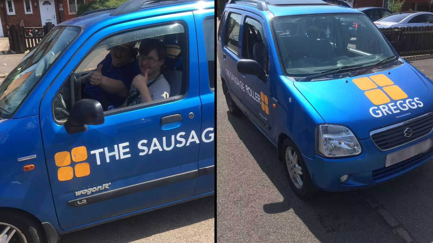 Greggs superfan turns his car into the 'sausage roller' and drives it past schools