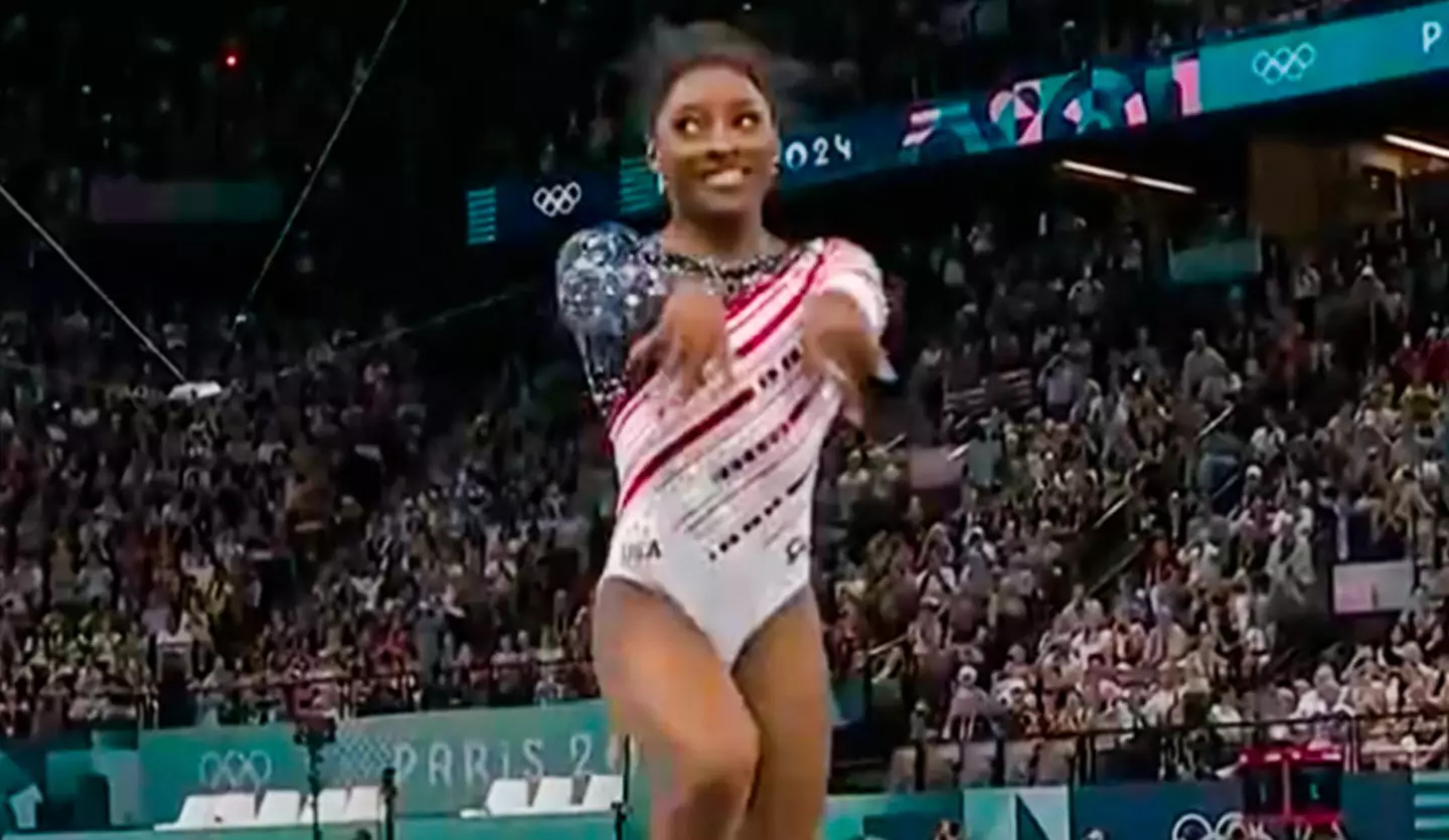 The gymnast accidentally stepped out of bounds. (BBC)