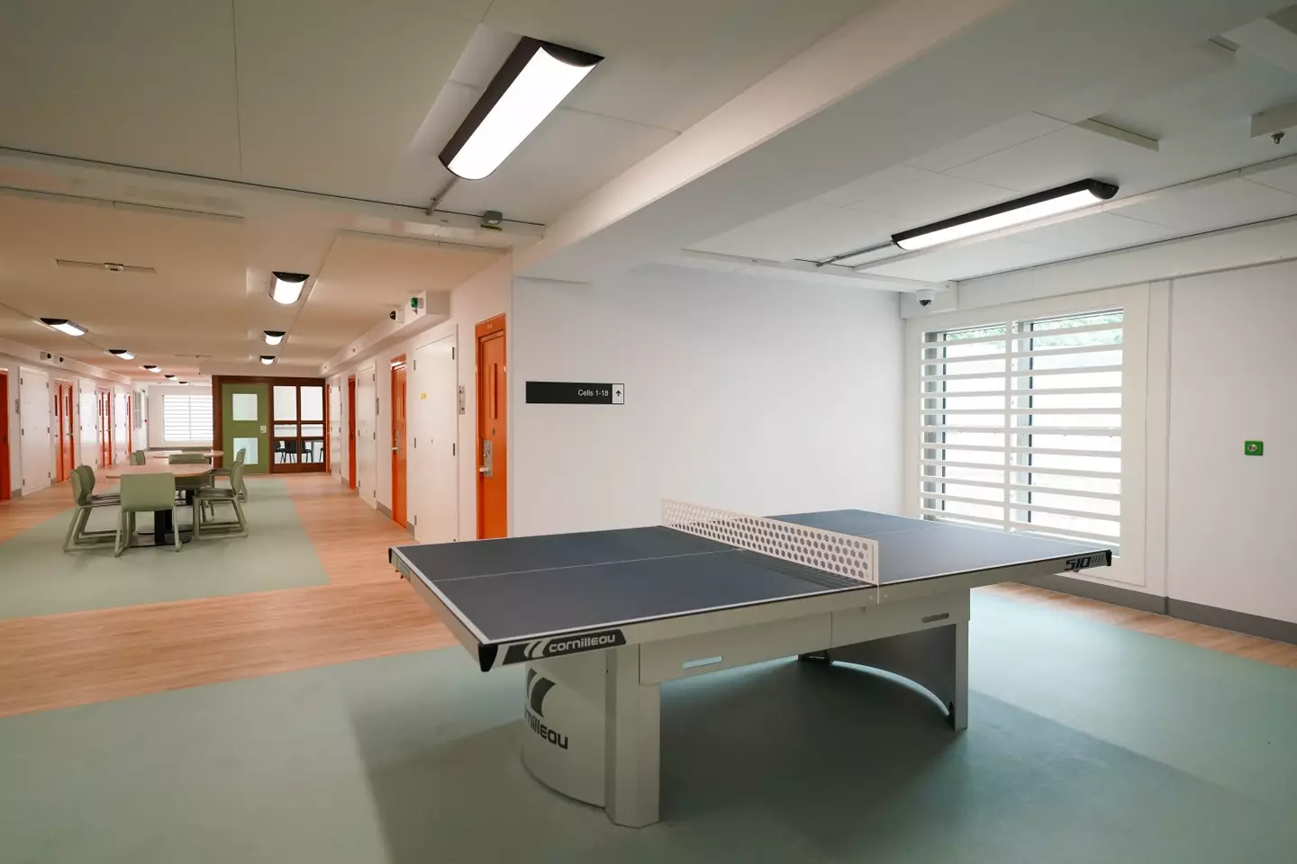 Inmates can make use of the ping pong table.