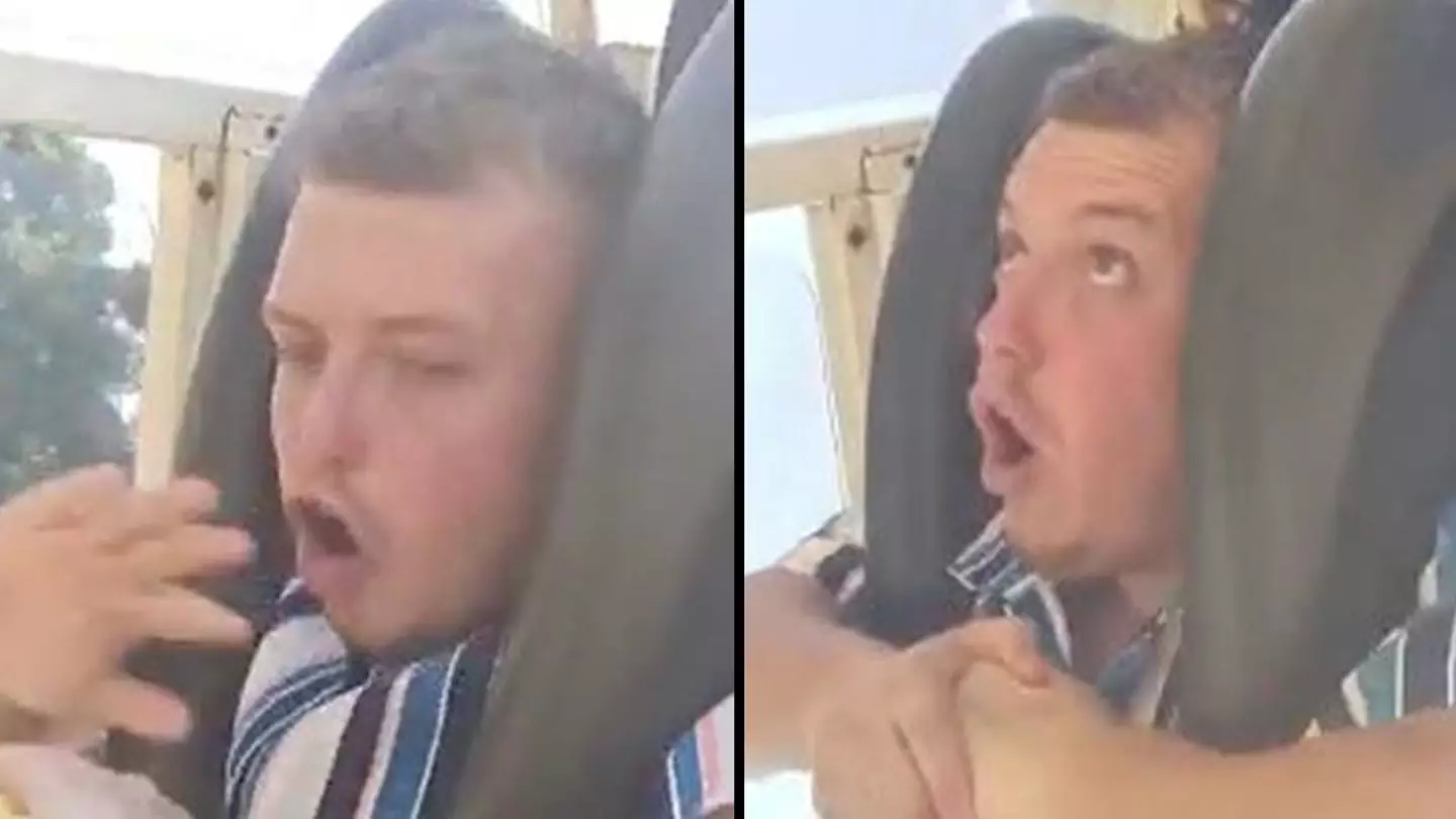 Hilarious moment terrified lad blacks out on rollercoaster