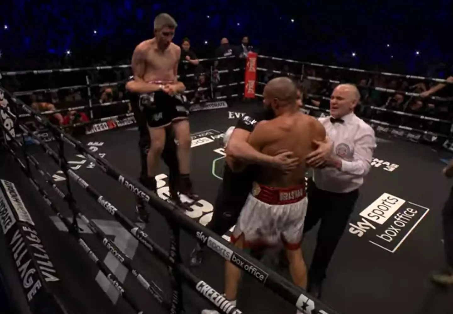 The boxers were kept apart as Chris Eubank Jr had not realised the fight had been stopped.