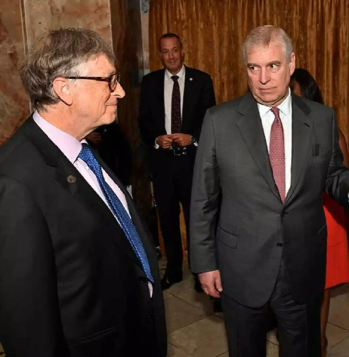 Prince Andrew and Bill Gates have both denied wrongdoing over their relationship with Epstein, this photo appears to be a cropped image of a picture taken at a malaria summit in London (House Oversight Democrats)
