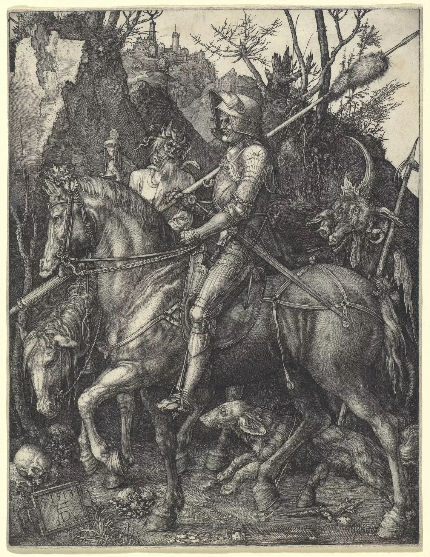This is Knight, Death and the Devil, a 1513 print which was very nearly thrown away into a tip (Albrecht Dürer)