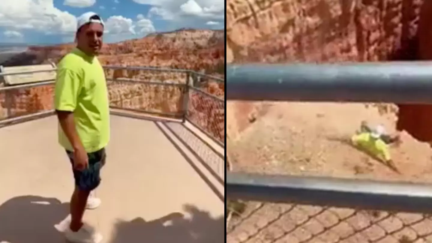 Man jumps over barrier at 800ft canyon for prank then slips