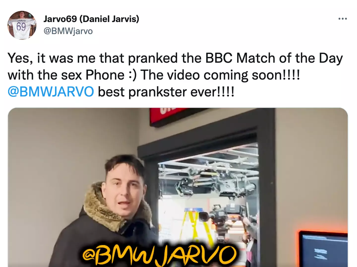 Jarvo said his prank will 'go down in history'.