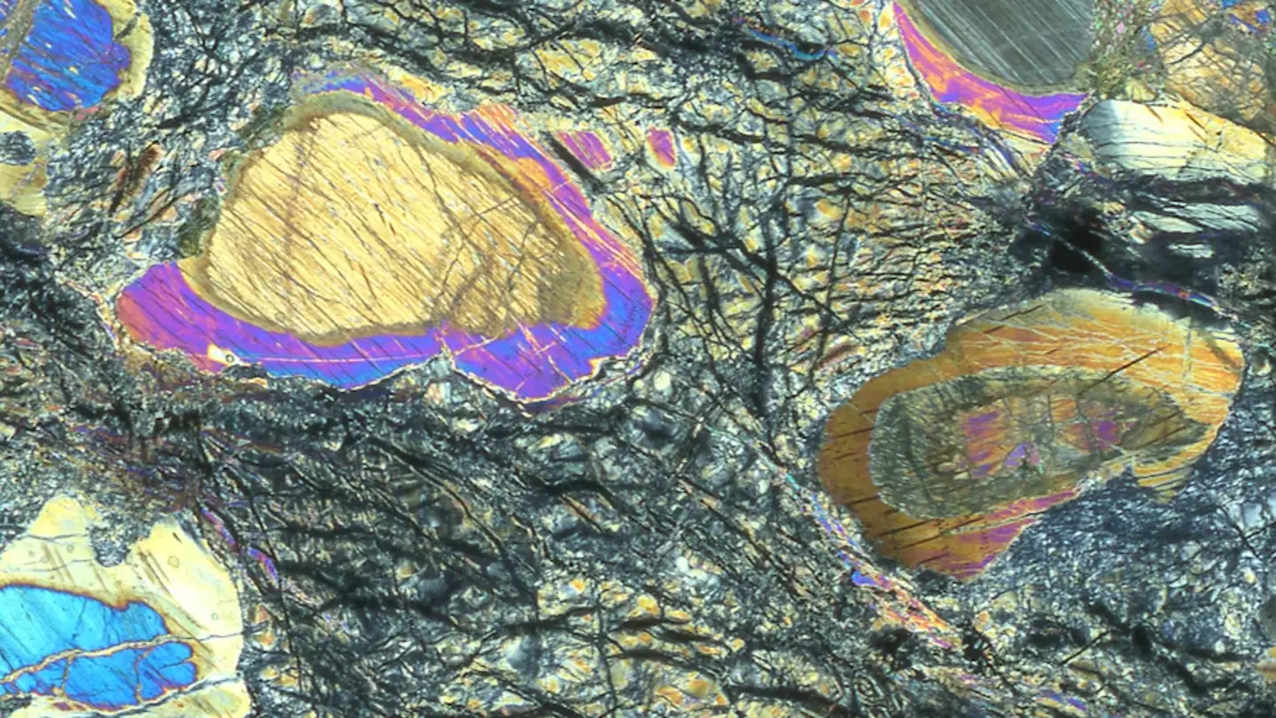 A sample of the rock examined under the microscope. (Johan Lissenberg/ University of Cardiff)
