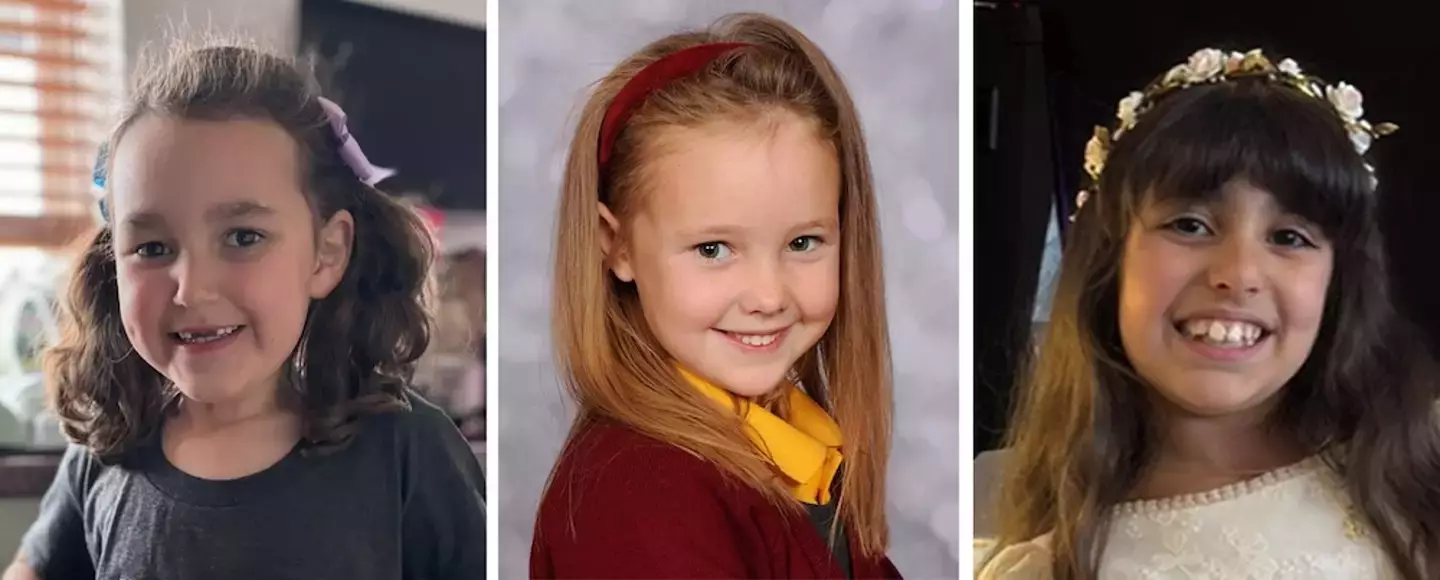 Bebe King, six, Elsie Dot Stancombe, seven, and Alice da Silva Aguiar, nine (PA)