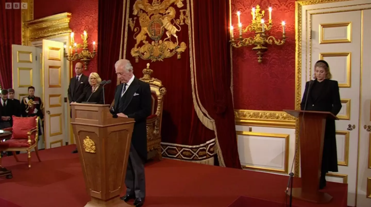 King Charles and Penny Mordaunt at the Privy Council meeting this morning.