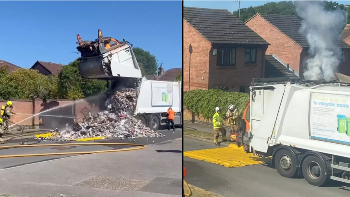 Bin Lorry Set On Fire By Mobile Phone And Had To Be Rescued By Fire Fighters