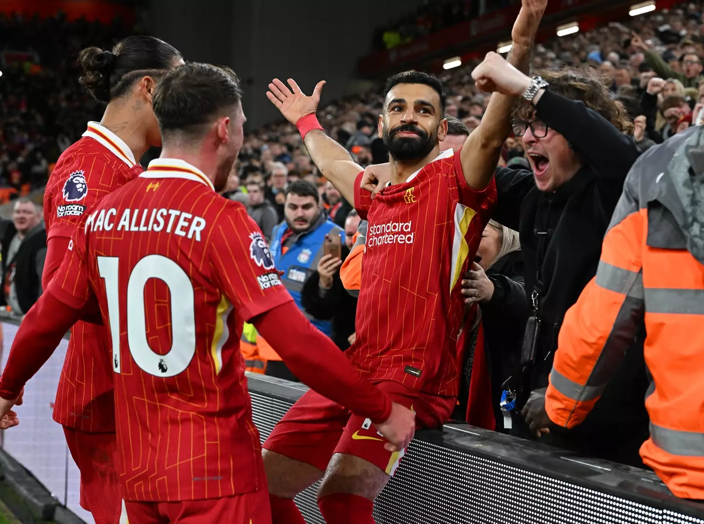 Salah scored in Liverpool's comfortable win over Man City (Powell/Liverpool FC via Getty Images)