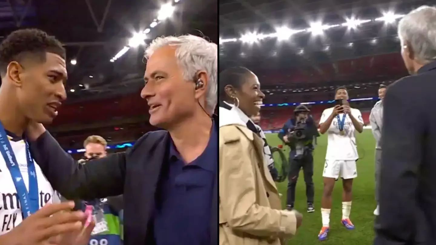 Jude Bellingham grabs Jose Mourinho after winning Champions League to make hilarious request for his mum