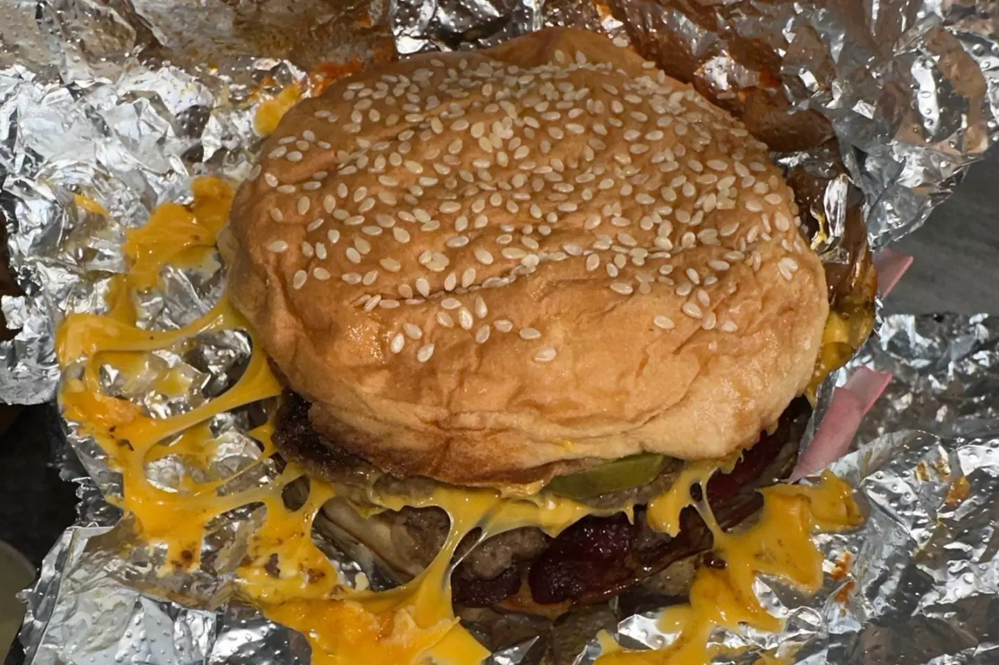 One of Five Guys' signature cheeseburgers.