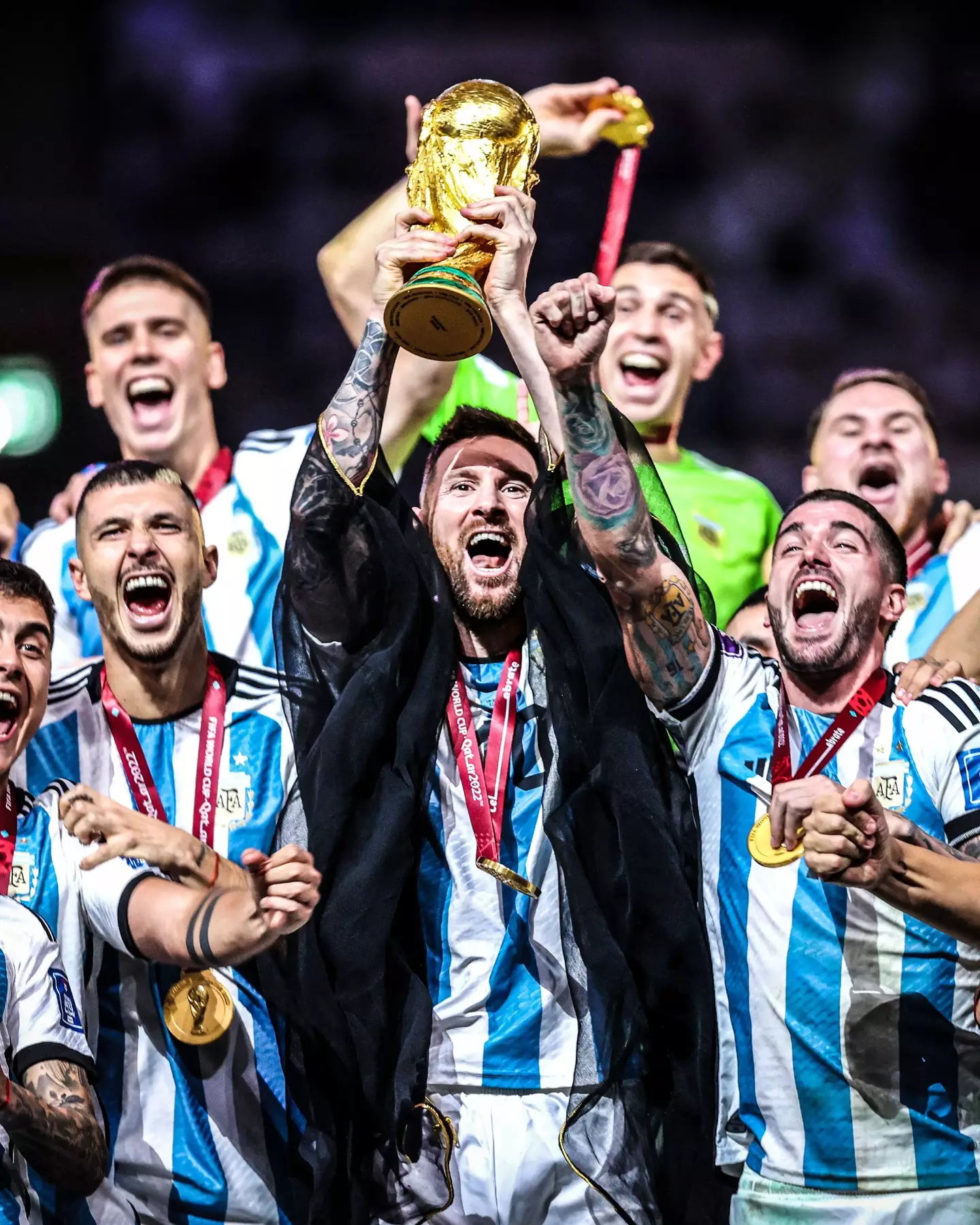 Lionel Messi finally lifts the World Cup trophy.