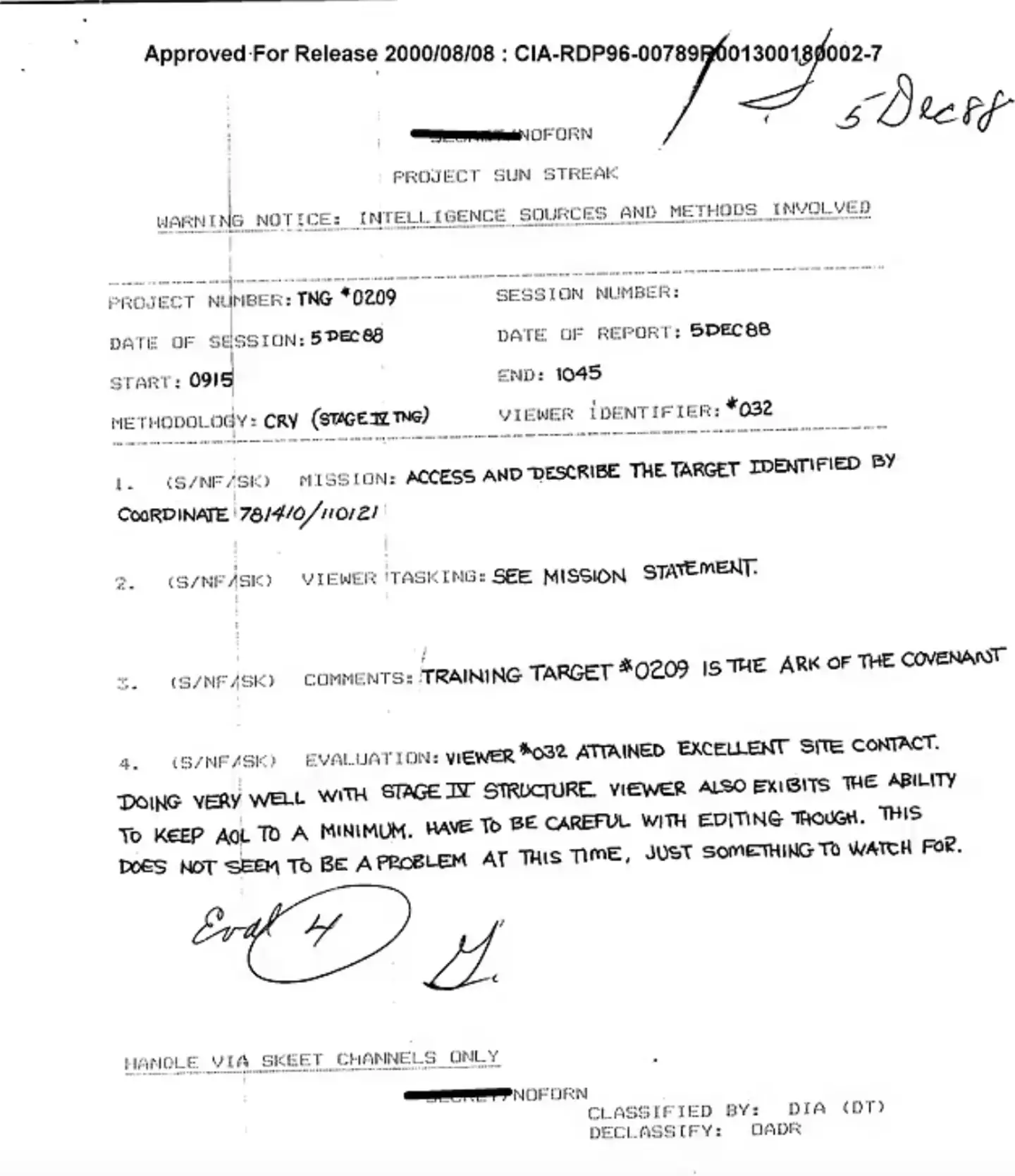Dames claims that these documents prove that he has looked for the Ark before (CIA)