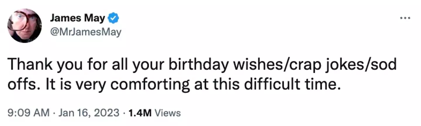 The Grand Tour presenter thanked fans for his birthday messages.