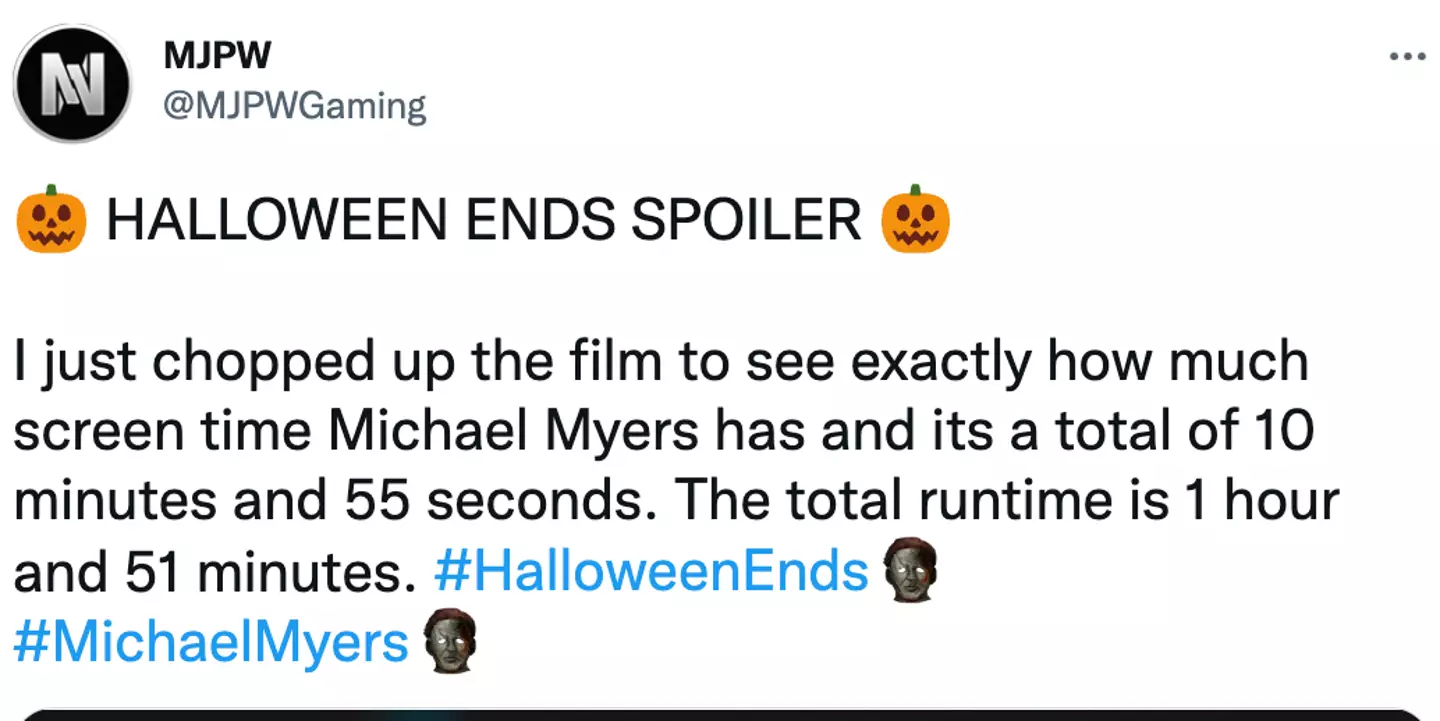 Myers only features in Halloween Ends for 10 minutes.