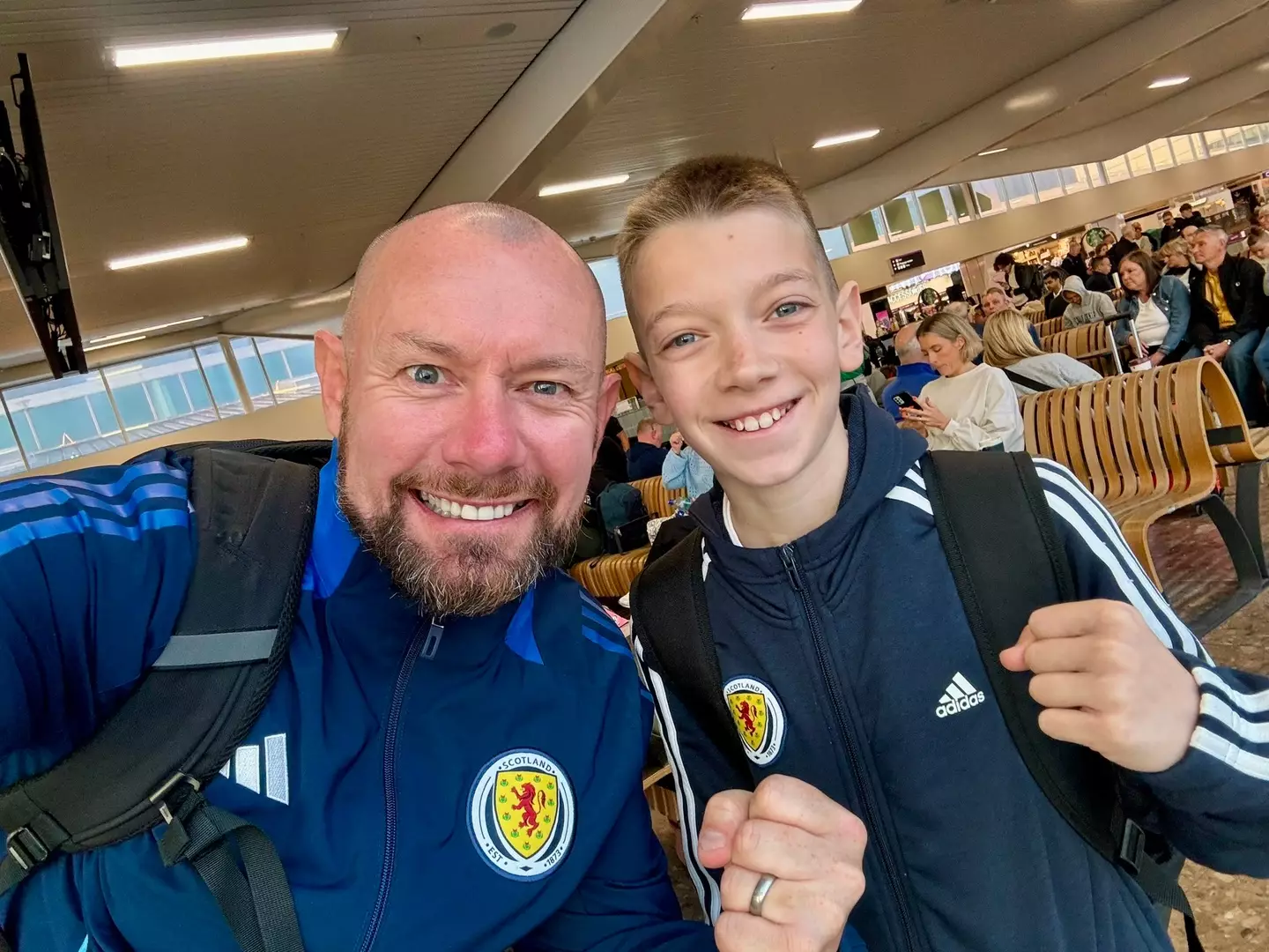 Iain Meiklejohn and his son Aleks flew to Germany this morning to kick off their 'educational' trip (X/@meiklejohn21)