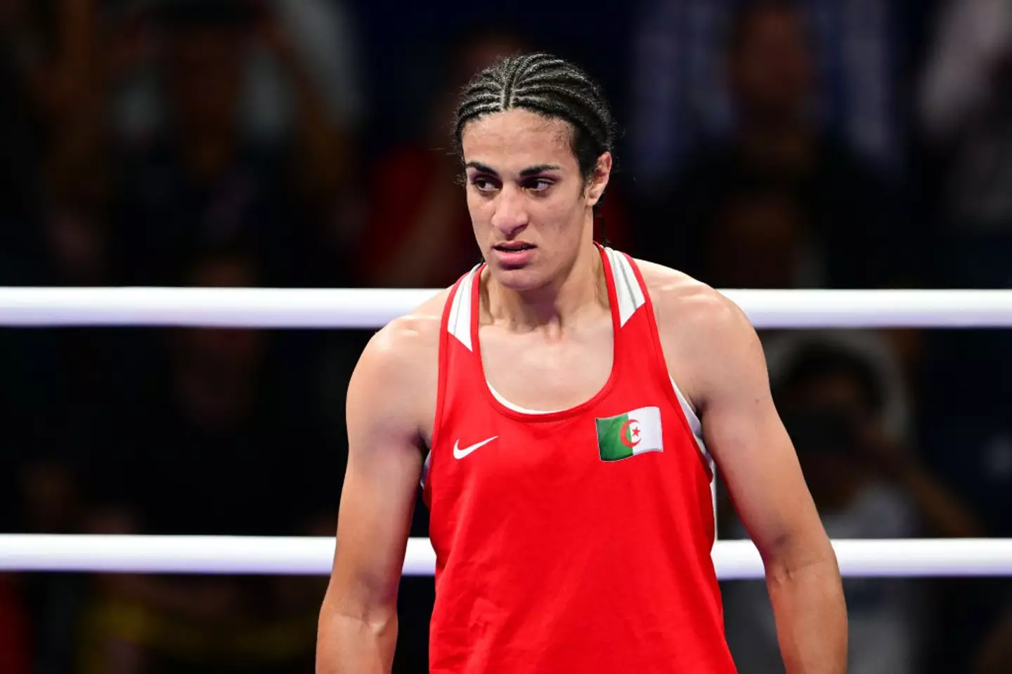 Khelif will compete in the women's semi final this evening. (Mehmet Murat Onel/Anadolu via Getty Images)