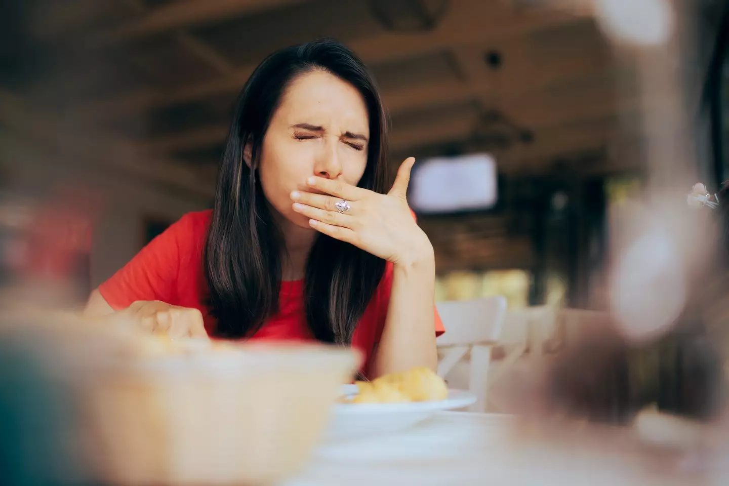 Burps can happen after eating too fast.