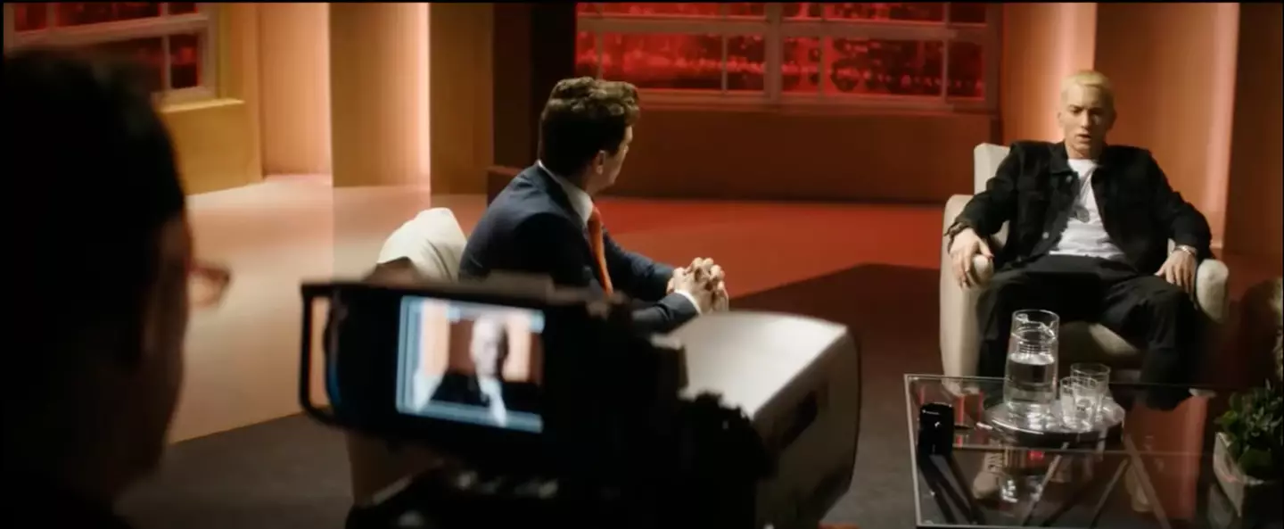 Eminem has a fake interview with James Franco in The Interview.