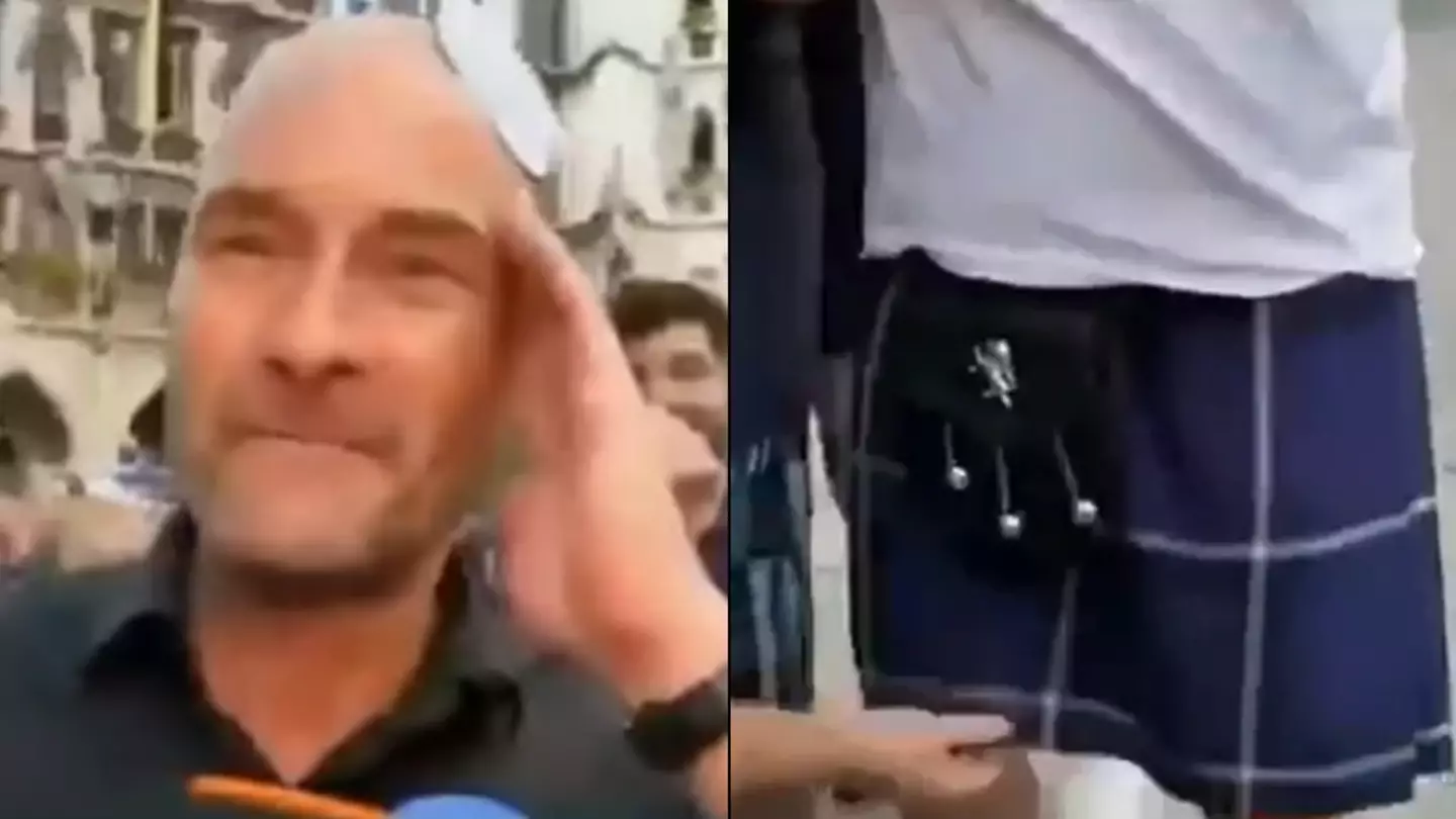 German TV reporter left stunned after finding out what's under Scotsman's kilt during live broadcast