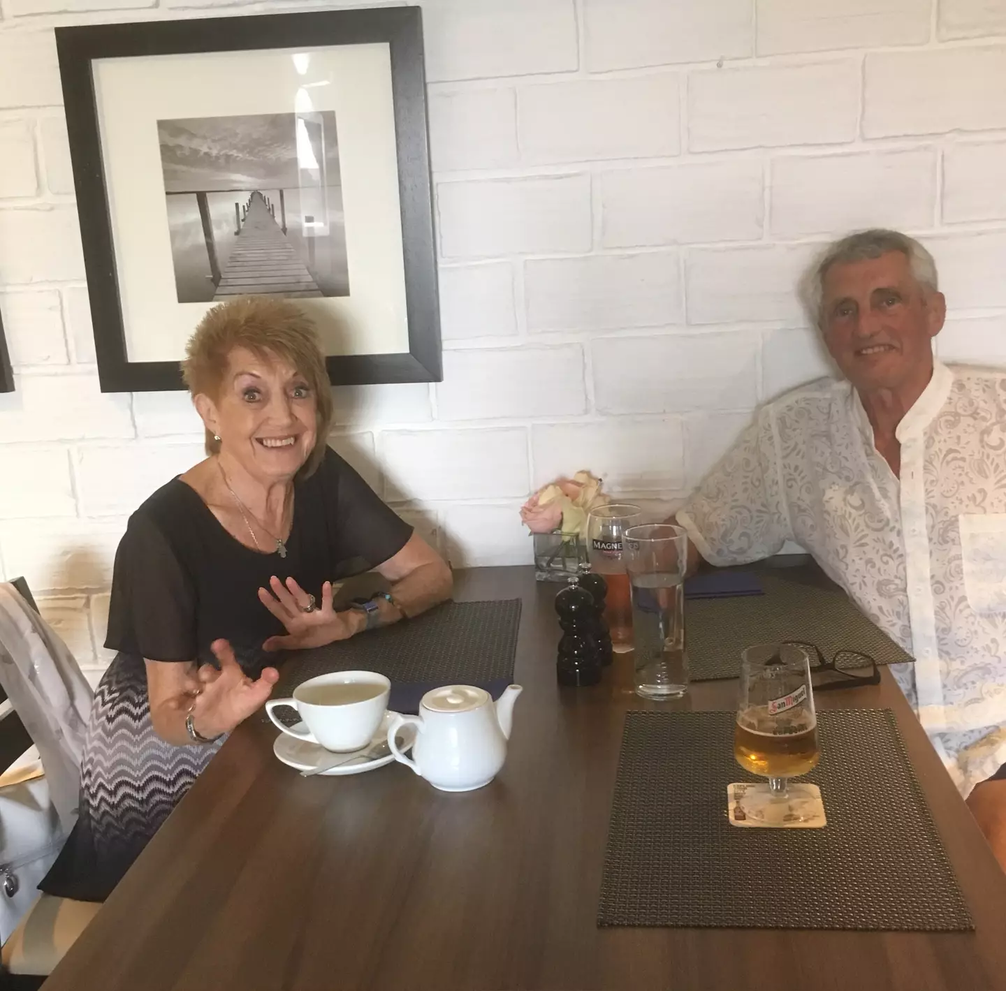 Lesley Anne Pearson enjoying a meal with her brother, Stephen Ramsbottom (