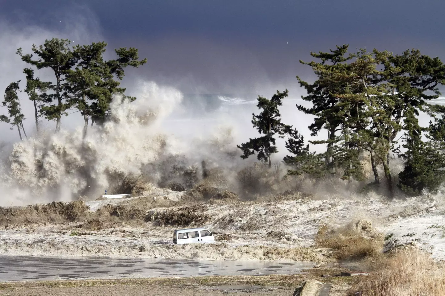 Shocking images captured the chaos which erupted in the water following the 2011 earthquake which triggered a tsunami in Japan (JIJI PRESS/AFP via Getty Images)
