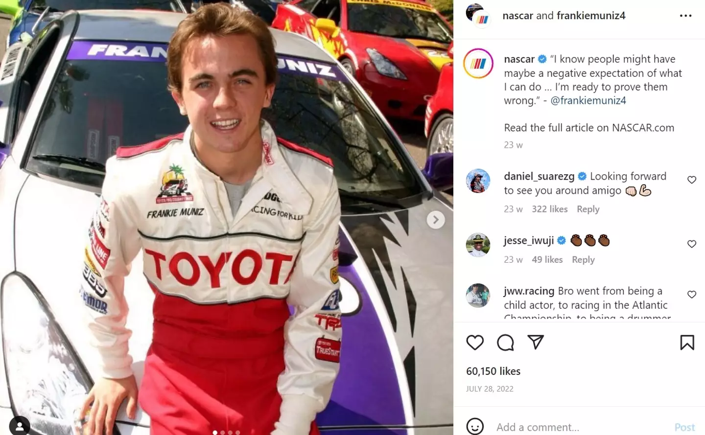 Frankie Muniz is now a NASCAR driver.