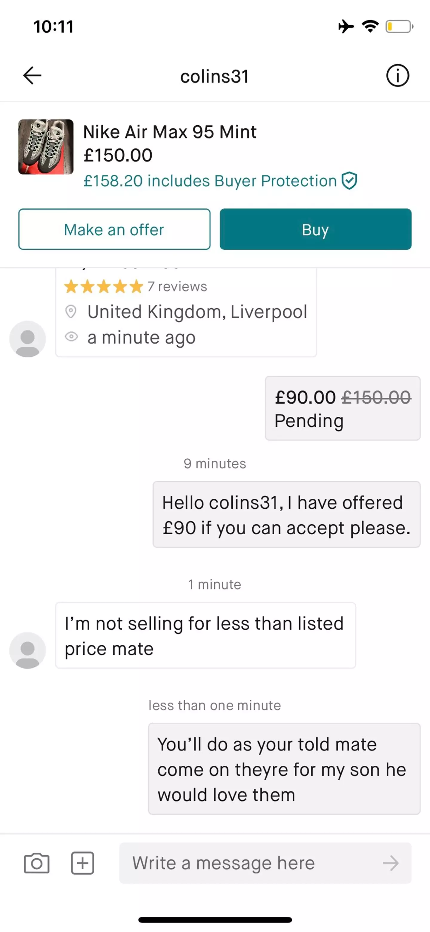 The social media user posted screenshots of the comedic conversation.