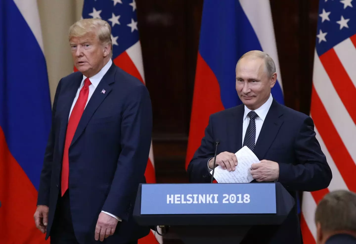 Trump and Putin at a 2018 summit in Finland (Mikhail Svetlov/Getty Images)