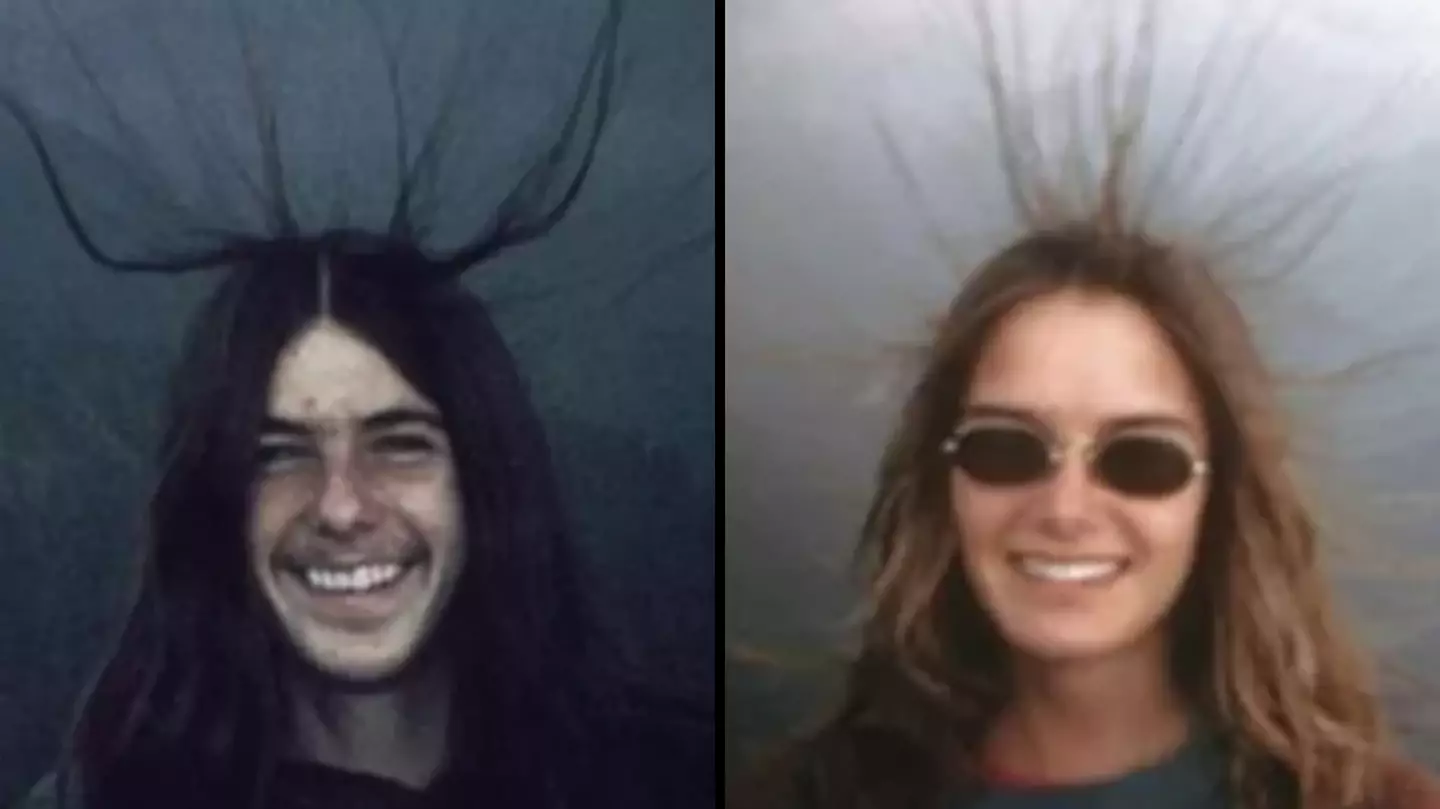 Haunting image shows family grinning with hair standing on end moments before being struck by lightning